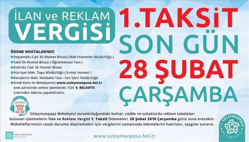 İlan ve Reklam Vergisi 1. taksit ödemelerinde son gün 28 Şubat 