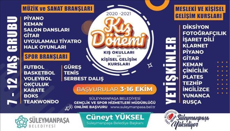 Kış Okulları ve Mesleki Kişisel Gelişim Kursları için kayıtlar başladı